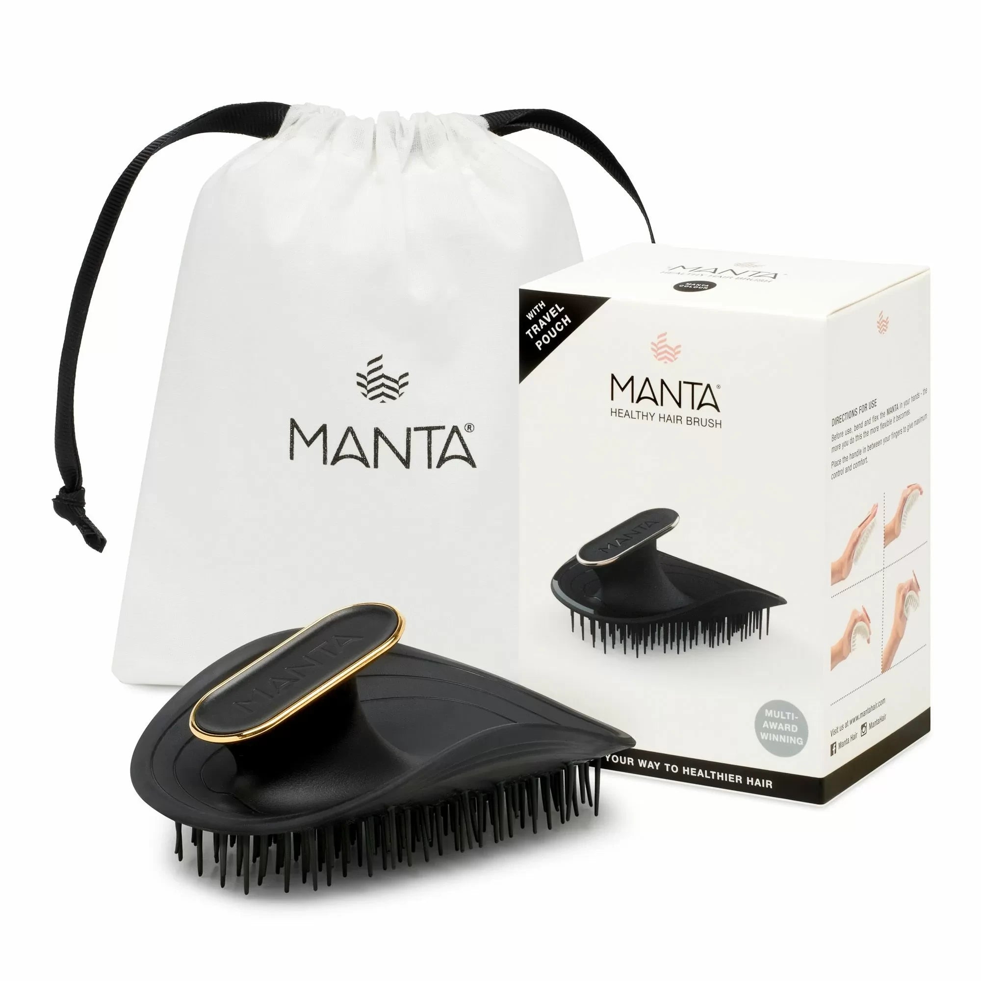 Manta Healthy Hair Brush - Noir/Doré
