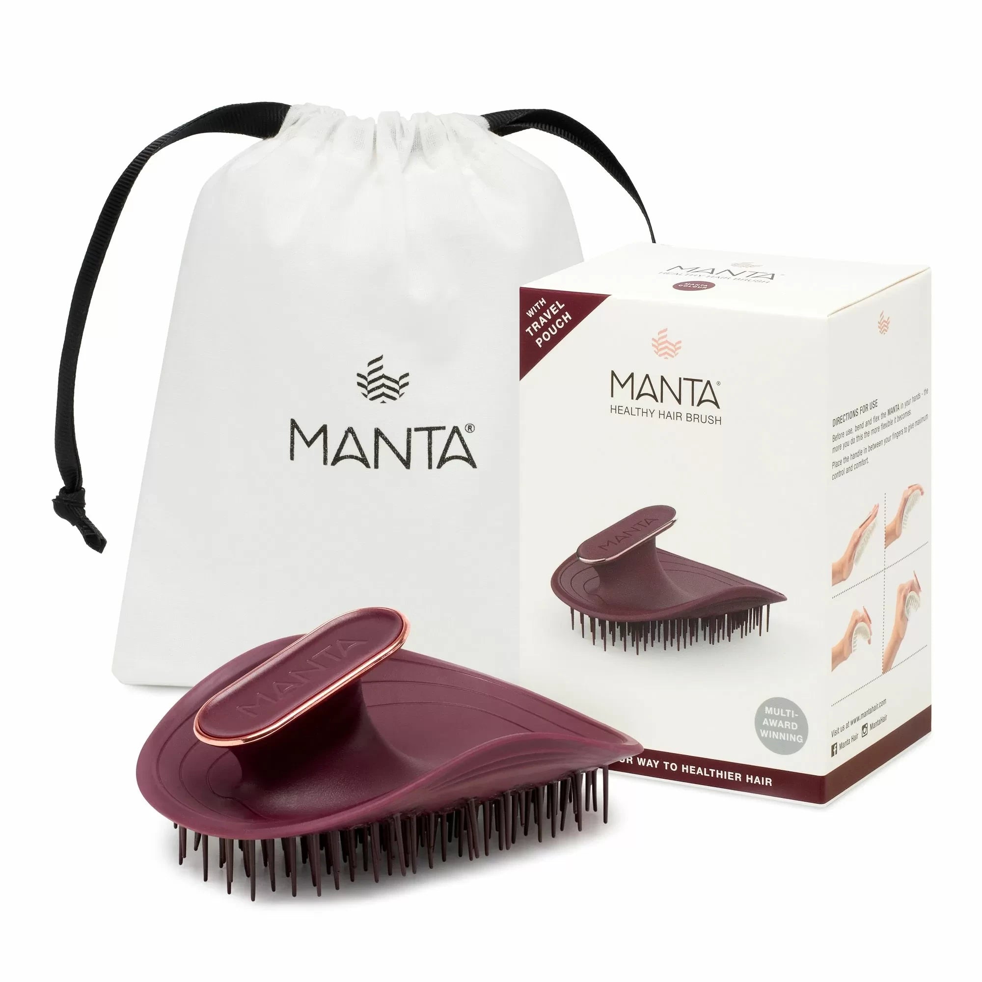 Manta Healthy Hair Brush - Bordeaux/Or rose