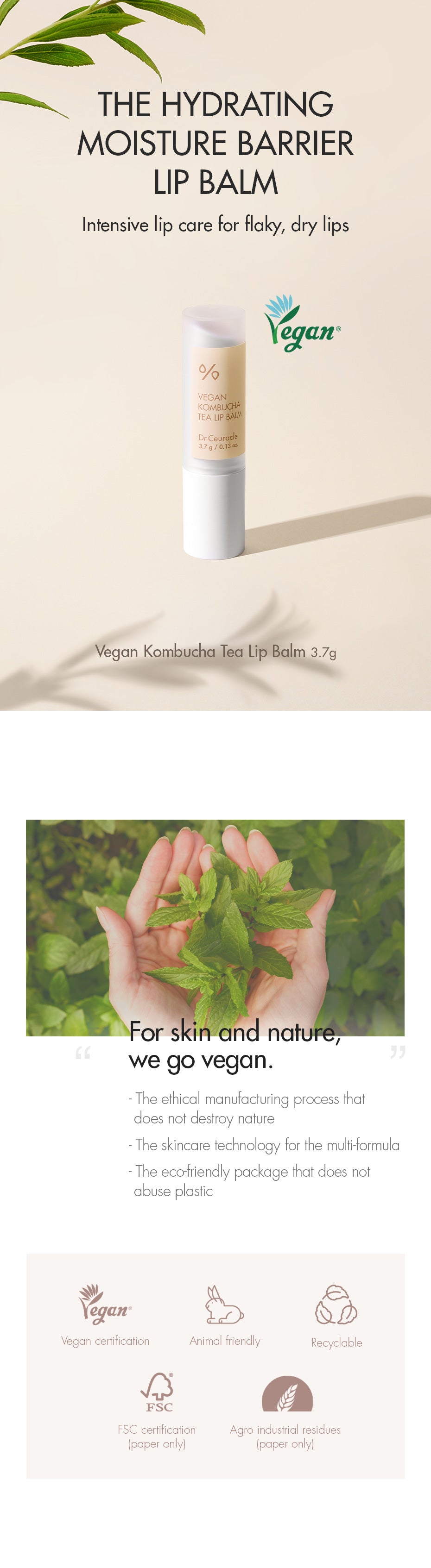 Baume à lèvres végétalien au thé kombucha Dr. Ceuracle