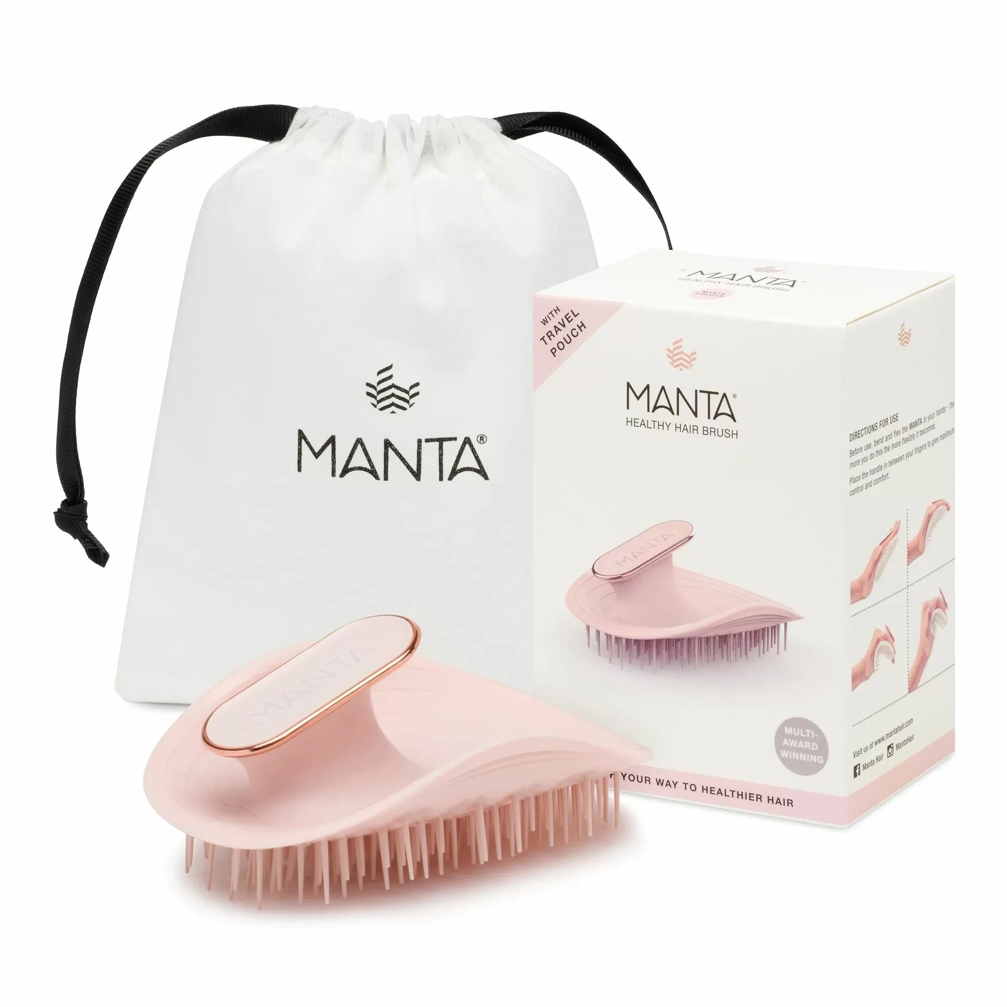 Manta Healthy Hair Brush - Rose/Or rose